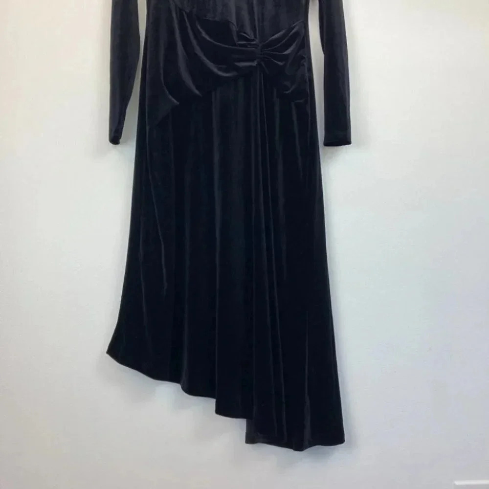 Halston Bell Velvet Dress Dark Romantic‎ Whimsygoth Mock Neck Dramatic Hem - Picture 6 of 10
